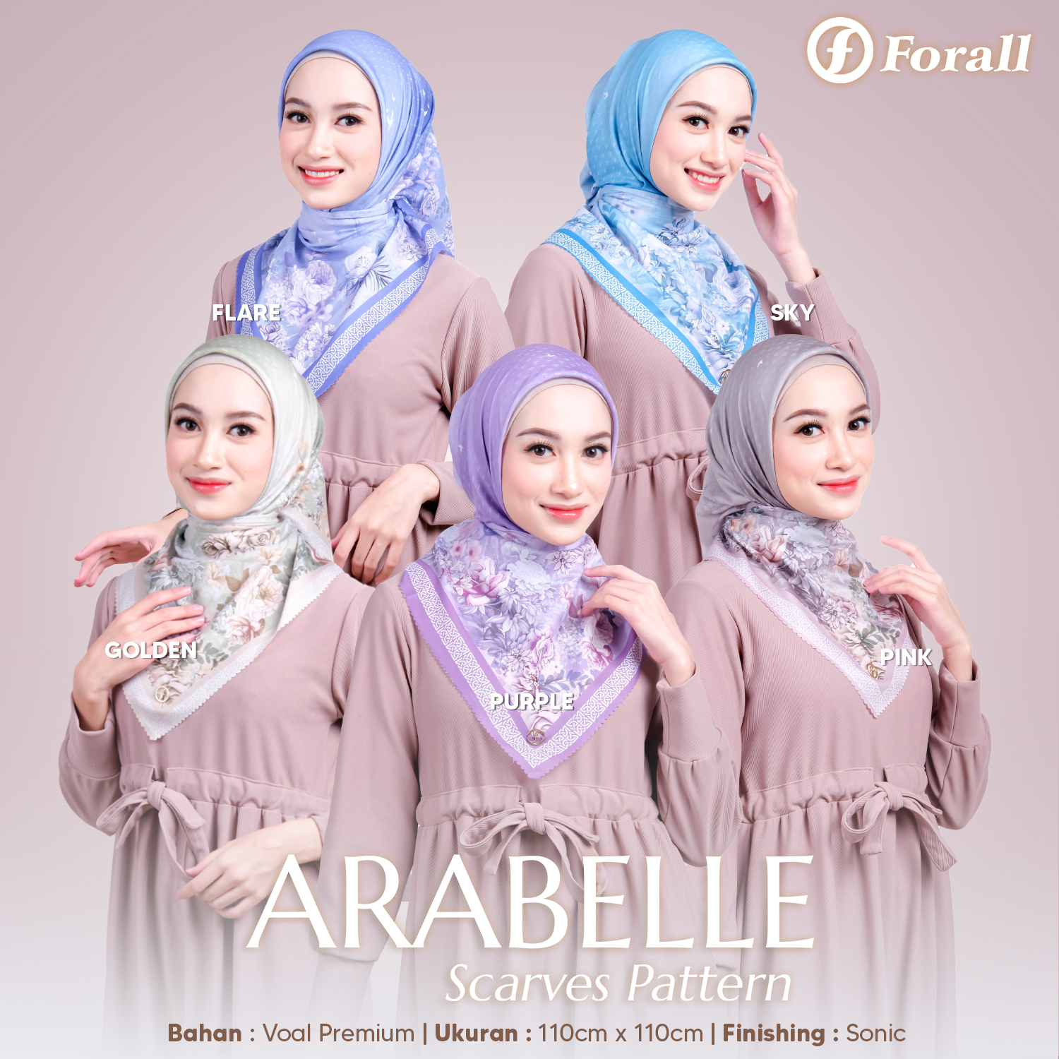 Jilbab Segiempat Voal Premium Digital Print Forall - ARABELLE